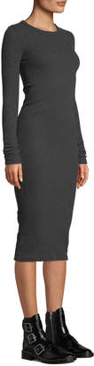 Enza Costa Ribbed Keyhole-Back Long-Sleeve Midi Dress