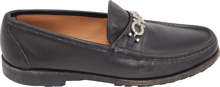 Ferragamo Gancini Reversible Bit Loafers in Black Leather