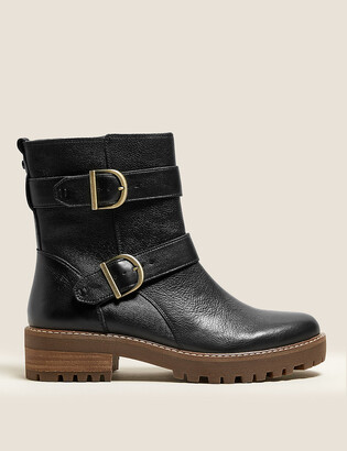 Marks and Spencer Leather Biker Buckle Ankle Boots