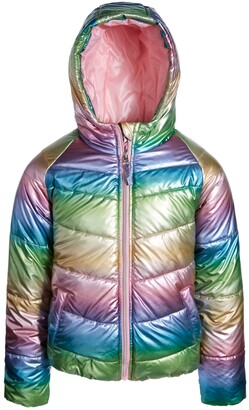 metallic rainbow puffer jacket
