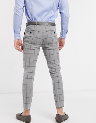 Moss Bros pants with windowpane check in gray - ShopStyle Chinos & Khakis