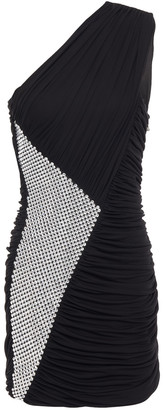 Balmain One-shoulder Ruched Crystal-embellished Stretch-crepe Mini Dress