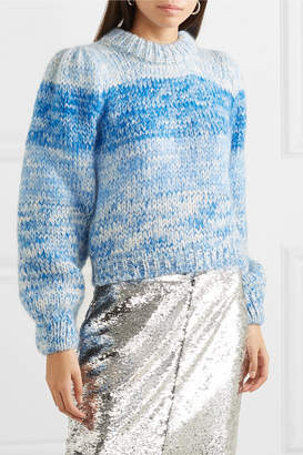 Ganni Striped Mohair And Wool-blend Sweater - Blue