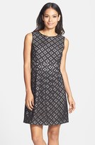 Thumbnail for your product : Donna Ricco Faux Leather Piping Lace Fit & Flare Dress