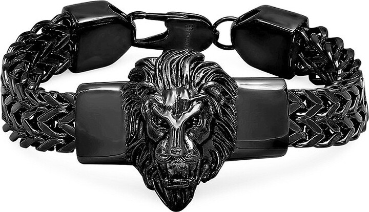 Anthony Jacobs Stainless Steel Lion Head Box Chain Bracelet - ShopStyle  Jewelry