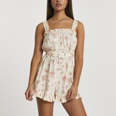 Thumbnail for your product : River Island Womens Yellow belted frill beach playsuit
