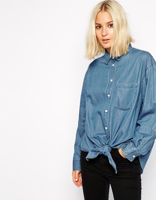 Cheap Monday Denim Shirt With Tie Front