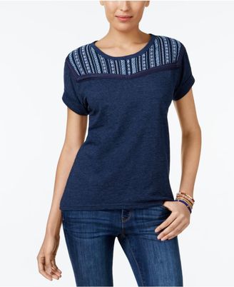 Style and Co Embroidered Short-Sleeve Top, Created for Macy's