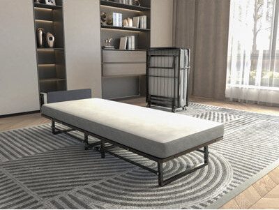 Mercer41 Metal Folding Bed Frame With Foam Mattress Of Pockets Easy Storage And Movable With 4 Castors