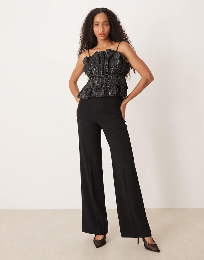 Y.A.S exaggerated ruffle glitter detail top in black
