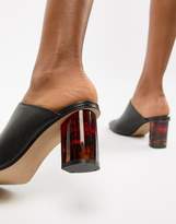 Thumbnail for your product : Kurt Geiger London Black Leather Mules With Tortoise Effect Contrast Heel
