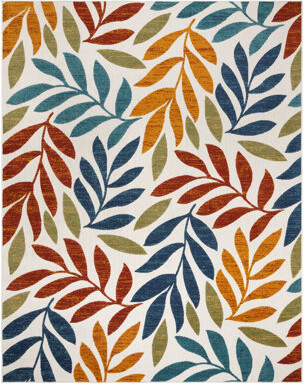 Gertmenian Kalari Maru Multicolored Modern Leaf Polypropylene High Low Flatweave Indoor/ Outdoor All Weather Area Rug