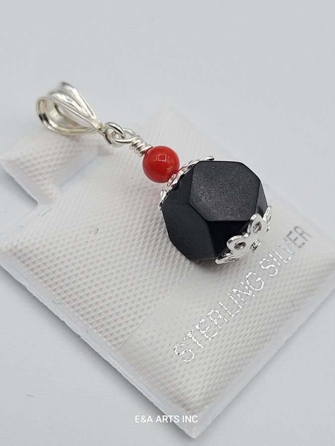 Nuevo Colgante Coral Azabache 8mm En Plata De Ley 925 - Genuino