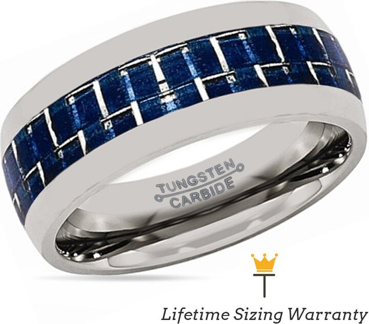 Etsy Blue Carbon Fiber Tungsten Wedding Band For Men, Name Engraved Engagement Rings Him, Personalized Silver Matching Ring, Anniversary