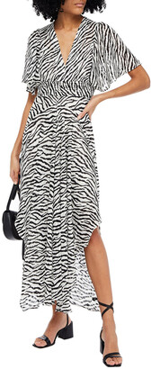 Maje Rachelle shirred zebra-print jacquard maxi dress