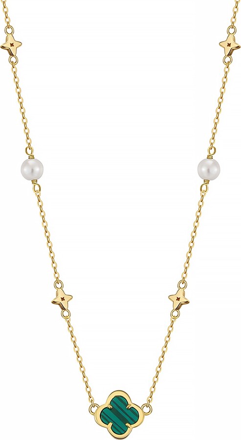 Shaded the Label Gold / Green Niamh Malachite & Pearl Gold Necklace