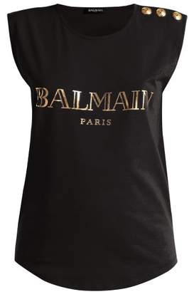 Balmain Logo Print Cotton Tank Top - Womens - Black
