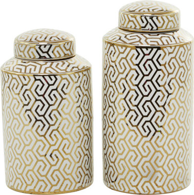 Novogratz Ceramic Decorative Jars with White Floral Patterns Set
