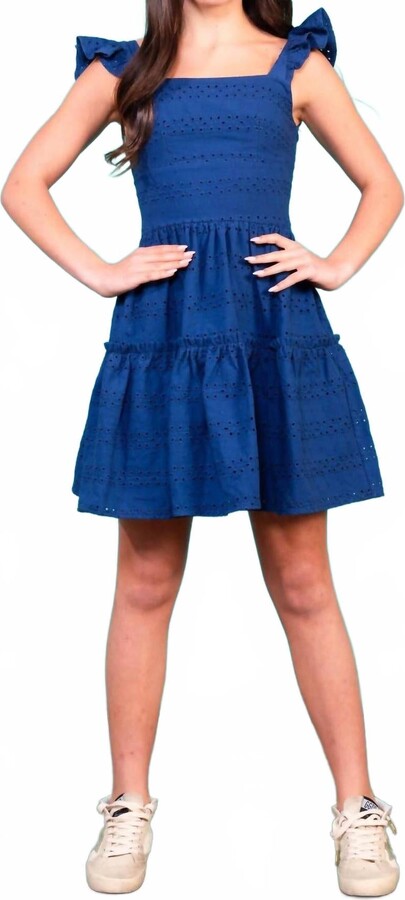 Miss Behave Girls Bianca Lace Back Ruffle Dress In Navy