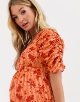 Thumbnail for your product : ASOS Maternity DESIGN Maternity button through maxi tea dress with ruched sleeves in floral print