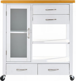 Kitchen Island Cart with walnut wood Top, Rolling Storage Cabinet on Wheels with Drawers