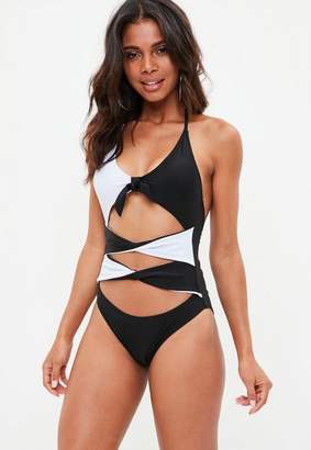 Missguided Black Mono Cut Out Front Swimsuit