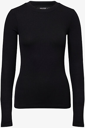 Splits59 Womens Black Louise Ribbed Stretch-Woven Top Xs