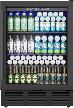 Euhomy 23.5'' W 180 Cans 5 Cubic Feet Beverage Refrigerator - Freestanding/Built-In/Under Counter Cooler With Tempered Glass Door & Reversible Handle,