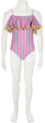 River Island Girls pink bardot stripe frill swimsuit