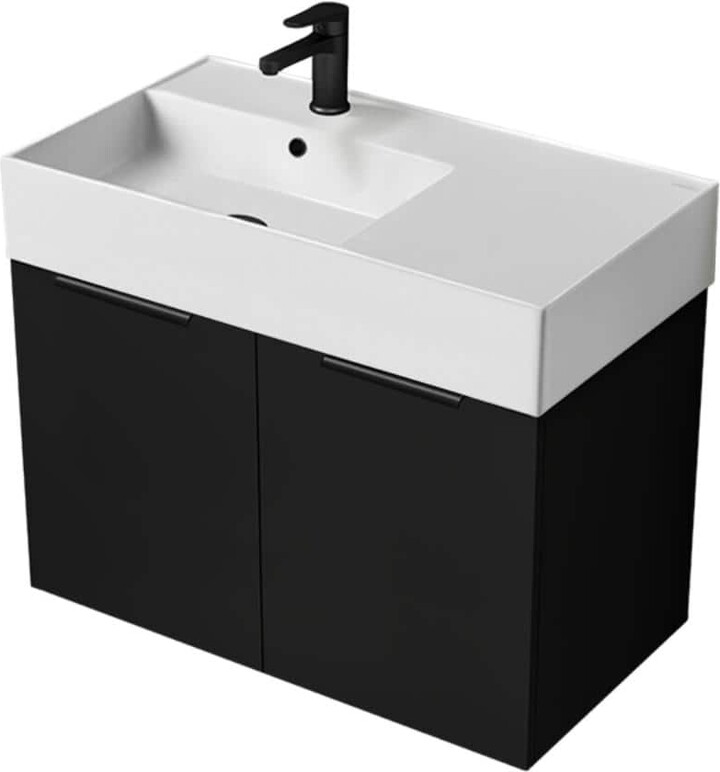 Nameeks Derin 31.9 in. W x 17.3 in. D x 25.2 in. H Modern Bathroom Vanity in Matte Black With White Ceramic Top