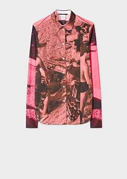 Women's Slim-Fit Pink 'Paul's Photo' Print Cotton Panelled Shirt