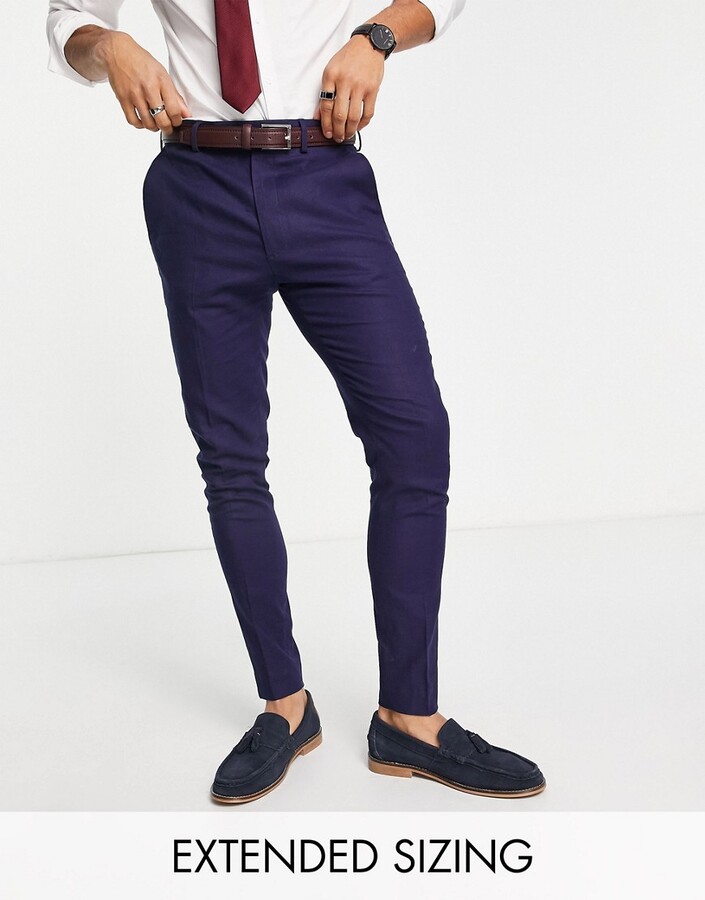 ASOS DESIGN wedding linen mix super skinny smart pants in navy - ShopStyle  Chinos & Khakis