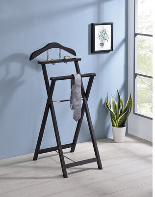 Foldable Wood Suit Valet Rack Stand Organizer