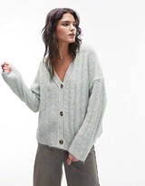 Thumbnail for your product : Topshop knitted fluffy v-neck cardigan in light green