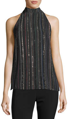 Trina Turk Logan Sleeveless Metallic Dotted Stripe Silk Top