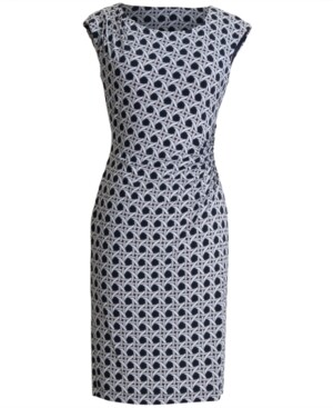 Connected Printed Side-Ruched Sheath Dress