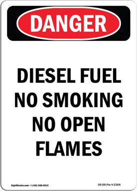SignMission Diesel Fuel No Smoking No Open Flames Sign