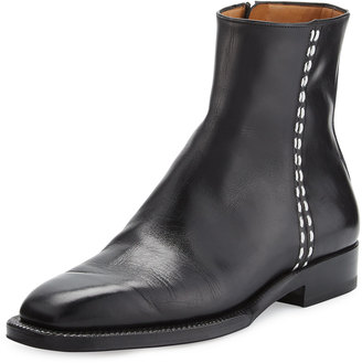 The Row Brion Flat Leather Ankle Boot, Black