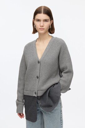 Hybrid Cardigan with Blazer Hem in MEDIUM MELANGE GREY-CHARCOAL