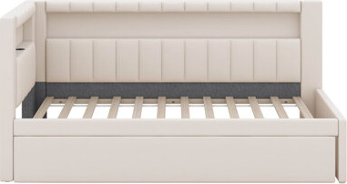 Orren Ellis Upholstered Platform Bed with USB Ports and LED Belt With Trundle