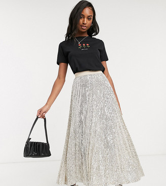 pleated silver sequin skirt