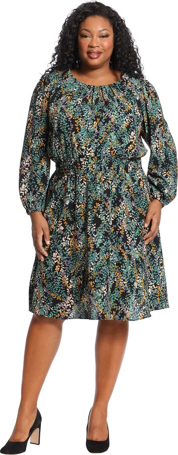 London Times Womens Plus Size Flutter Sleeve V Neck Fit and Flare Dress