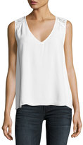 Thumbnail for your product : Joie Pearl Sleeveless Lace-Trim Crepe Top, White