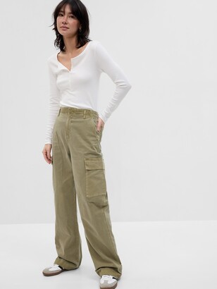 Banana Republic Women's Allure Silk Cargo Pants Dark Olive Green , Size 10