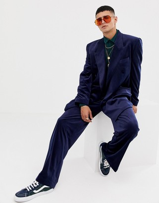 ASOS DESIGN slouchy double breasted suit jacket in navy velvet