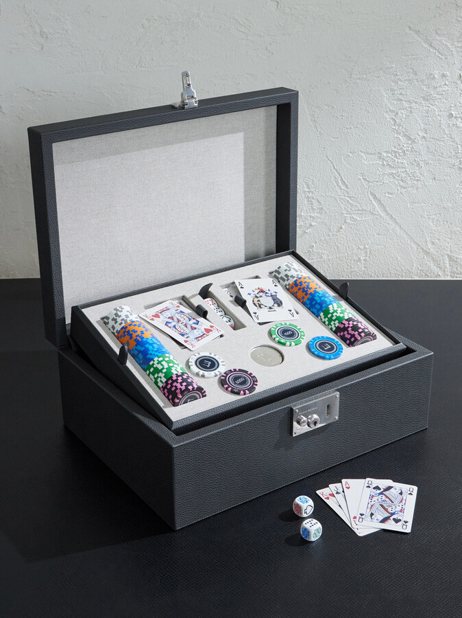 Century Despatch Leather and Silver-Tone Poker Set