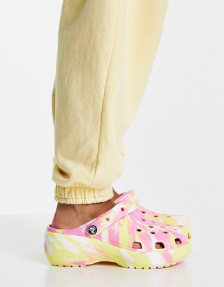 Crocs classic platform clogs in pink and yellow marble - ShopStyle