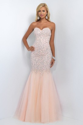 Blush Lingerie Crystal-encrusted Satin Tulle Trumpet Gown 11045