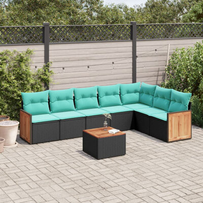 VidaXL 8 Piece Patio Sofa Set With Cushions Black Poly Rattan