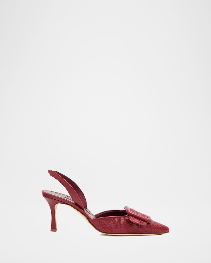 Manolo Blahnik 70mm Mayslibi Embossed Leather Slingback Pumps
